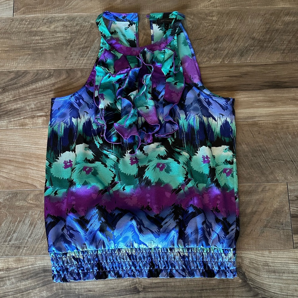 The Limited Multicolor Ruffle Halter Camisole — Teal, Purple, Blue
